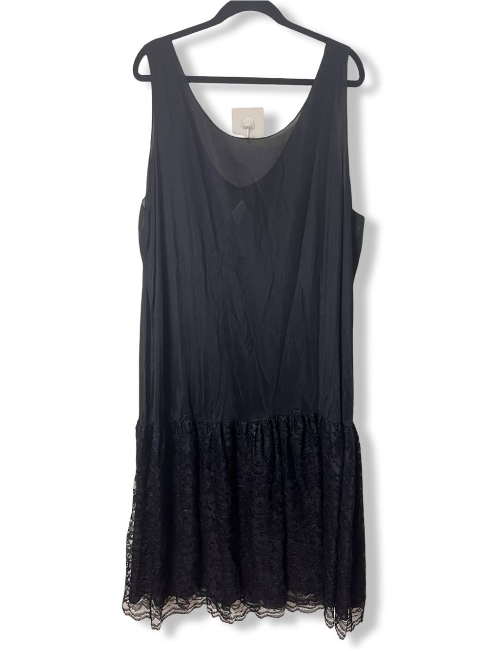 Vintage Womens Black Lace Trim‎ Slip Dress Sleeveless Midi Maxi Plus Sz. 24W